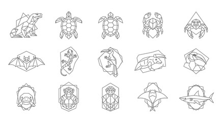 A collection of geometric animal illustrations, showcasing various creatures in minimalist line art.