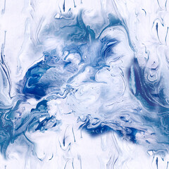 Seamless pattern of blue marble abstract painting, original hand drawn, impressionism style, color texture. Art background for fabric, wallpaper.