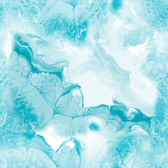 Seamless pattern of blue marble abstract painting, original hand drawn, impressionism style, color texture. Art background for fabric, wallpaper.