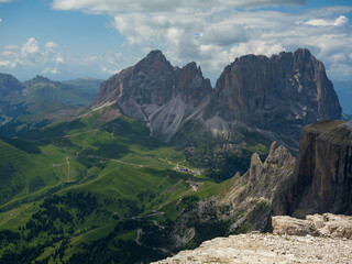 High Mountain Vista of Rocky Pordoi In The Dolomites, Italy