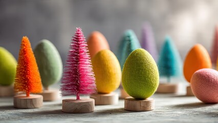 Colorful easter eggs and festive decorations for holiday celebration and design