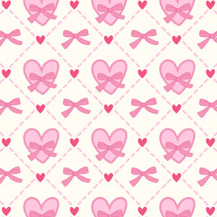 A pink heart with a bow and a seamless pattern of small hearts. A romantic background for an invitation for Valentine's Day, a wedding, or a baby shower.