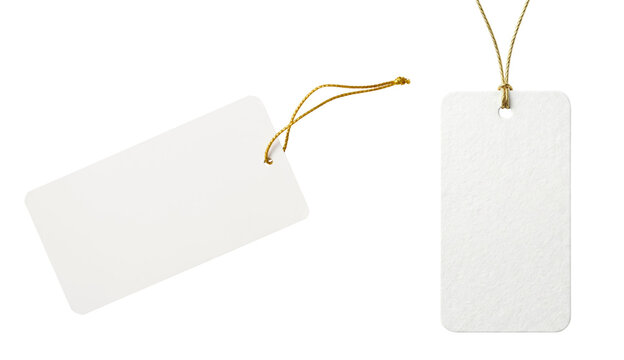 Blank White Paper Price Tag Label With Gold String