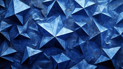 Naklejka premium Abstract background texture of many deep blue threedimensional geometric stars with sharp edges creating a dramatic and textured surface pattern