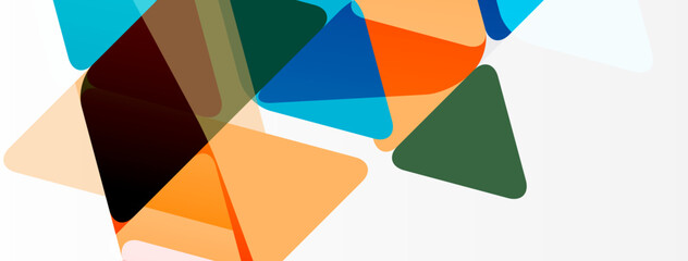 Obraz premium Abstract geometric shapes overlap, creating vibrant color blends. Composition features triangles, squares, rectangles. Modern design elements present.