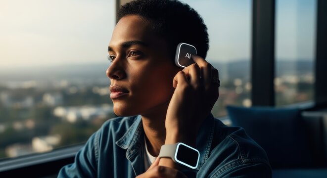 Person interfaces with advanced artificial intelligence via wearable technology