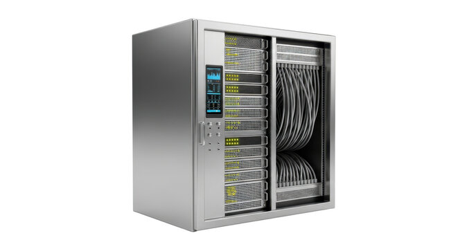 3d data center rack icon silver isolated on white background