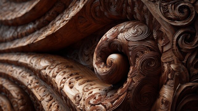 Whakairo traditional Maori wood carving background. 