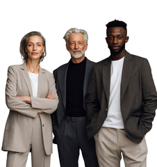 **Trio of Professionals: Confident and ready to lead, a poised team of three business professionals embodies a sense of purpose and expertise.**