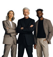 Unified Front: A diverse trio of business leaders, emanating confidence and collaboration, project an image of power and partnership, embodying leadership.