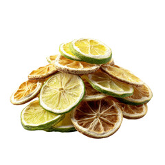 Dehydrated Citrus Slices: A pile of vibrant, dehydrated citrus slices, a visually appealing display of textures and colors, ready for use as garnish or ingredient, offers a hint of freshness.