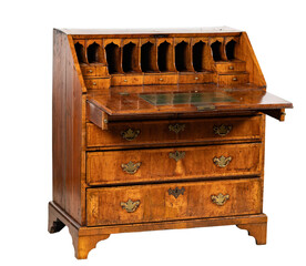 Antique Wooden Bureau Desk with Drawers & Compartments