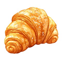 Flaky croissant sprinkled with sugar crystals on photo white background pastry baked goods