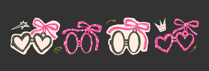 Pair heart locket frames cutout with decorative borders and charming details. Vector couple charms illustrations. Collage necklace designs featuring crayon patterns. Celebration graphics romantic set.