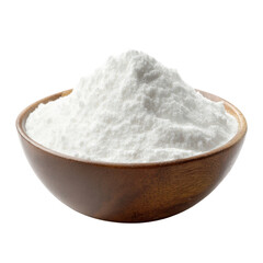 Pure Powdered Perfection: A captivating view of a wooden bowl filled with an abundance of pure, white powder, offering a sense of freshness and simplicity.