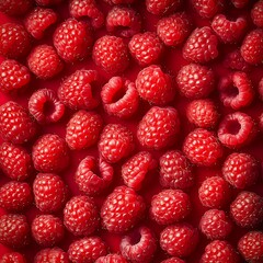 Flat Lay of Red Raspberries on a Red Surface raspberry fruit photo