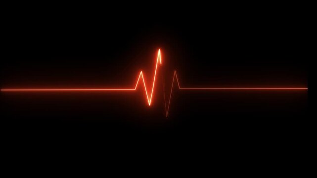 Digital motion heartbeat plus animation on black background. Glowing medical concept heart beat graph.