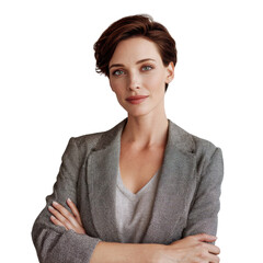 Confident Businesswoman Portrait: A poised and confident businesswoman with a discerning gaze, embodying professional poise and business acumen.
