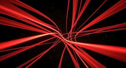 Dynamic abstract red light trails on black background ideal for modern tech visuals, energetic presentations, and cutting-edge design projects