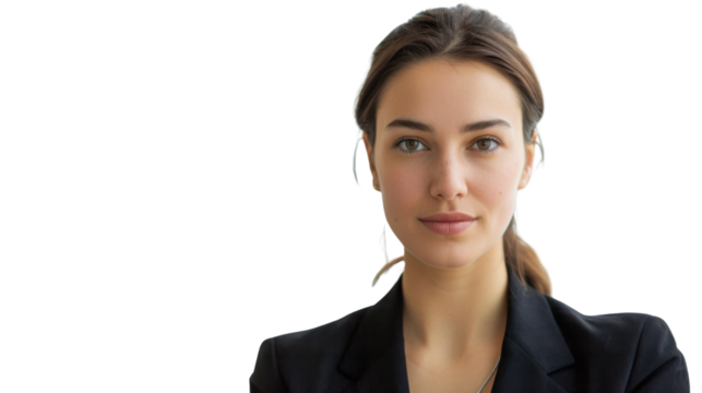 Confident Professional: A sophisticated woman with a composed gaze, exuding poise and capability. She is embodying the essence of modern business and leadership.
