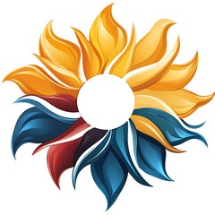 Flower-like Abstract Shape with Orange Yellow Red and Blue Petals symbol logo photo