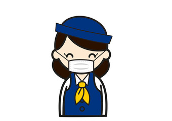 マスクをする女性バスガイドのイラスト