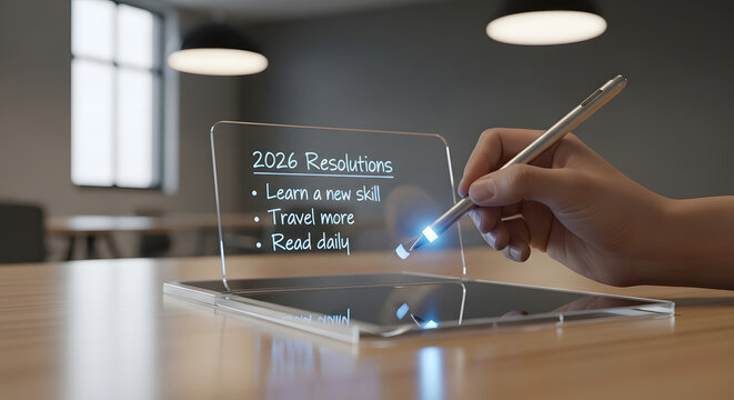 Planning for the future and self-improvement with 2024 resolutions on a modern holographic device