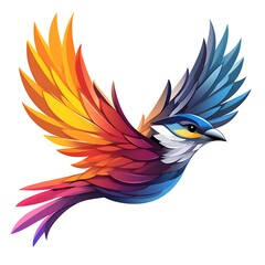 Flying Bird with Vibrant Red Orange and Blue Wings abstract illustration photo