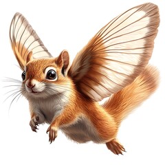 Flying Chipmunk with Butterfly Wings on photo White Background animal