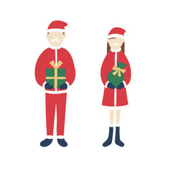 パパサンタとママサンタがプレゼントを持っているイラスト