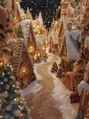 Fototapeta premium Candy Town Christmas Village With Rainbow Gingerbread Houses