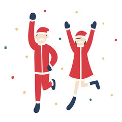パパサンタ・ママサンタが飛び跳ねるクリスマスイラスト