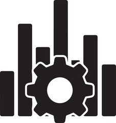 Bar Chart and Gear Optimization Icon - Black Silhouette