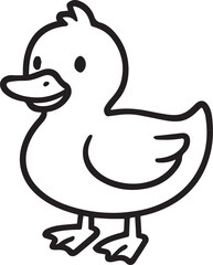 A cheerful cartoon duckling. The line art captures the essence of childhood innocence and joyful simplicity. 