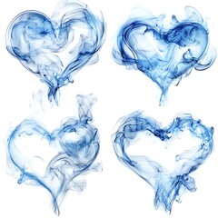 Four Blue Smoke Hearts on photo White Background abstract shape