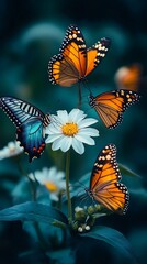 Four Butterflies Including Monarch and Blue Morpho on photo White Flower butterfly monarch butterfly