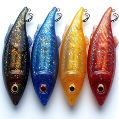 Four Glittering Fishing Lures In Different Colors bait artificial photo