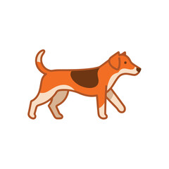 Cartoon dog strutting orange and brown
