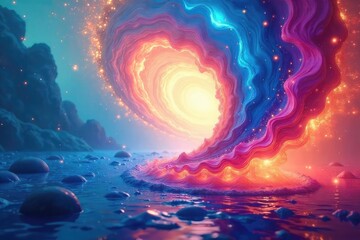 Serene abstract image depicting swirling energy, vibrant colors representing meditative flow and inner peace Perfect for wellness, spirituality, and yoga themes , peaceful energy, light