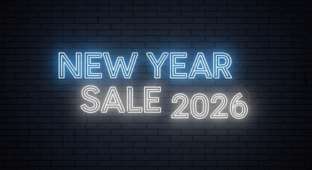 New Year Sale 2026 Neon Sign on Brick Wall