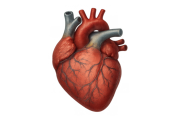Human anatomical heart illustration with visible arteries and veins for medical and health concepts
