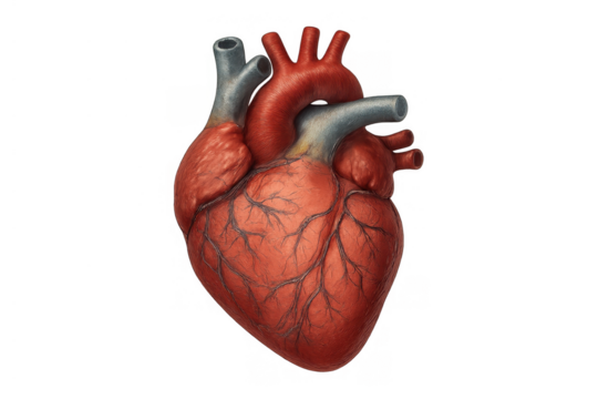 Human anatomical heart illustration with visible arteries and veins for medical and health concepts