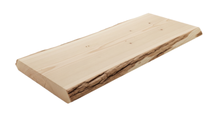 A polished, light-toned natural wood slab with raw edges, intricate grain and texture, captured with a high-angle shot on a transparent background. Concept of eco-conscious purity