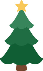 Simple Christmas Tree with Star Clipart.
Holiday Evergreen Tree Flat Vector Illustration.
Christmas Tree Icon with Golden Star.
Transparent background. svg.