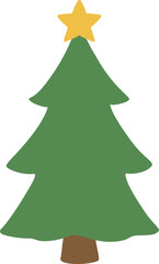 Simple Christmas Tree with Star Clipart.
Holiday Evergreen Tree Flat Vector Illustration.
Christmas Tree Icon with Golden Star.
Transparent background. svg.