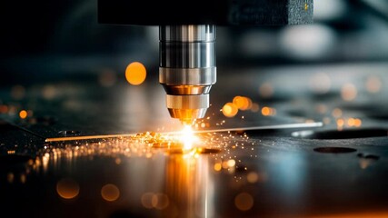 Industrial laser cutting metal surface dramatic factory sparks strong engineering concept ideal for automation technology advertising manufacturing safety presentations and precision