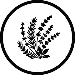 Silhouette lavender sprigs in a circle frame vector Illustrator