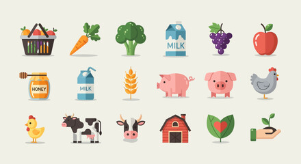 Flat design farm and local market products