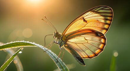 Butterfly with Semi-Transparent Wings Illuminated by Warm Morning Light