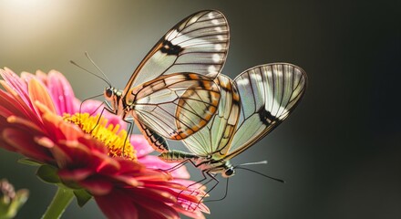 Delicate Danainae Butterflies on Bright Pink Verbena Flower Macro Shot
